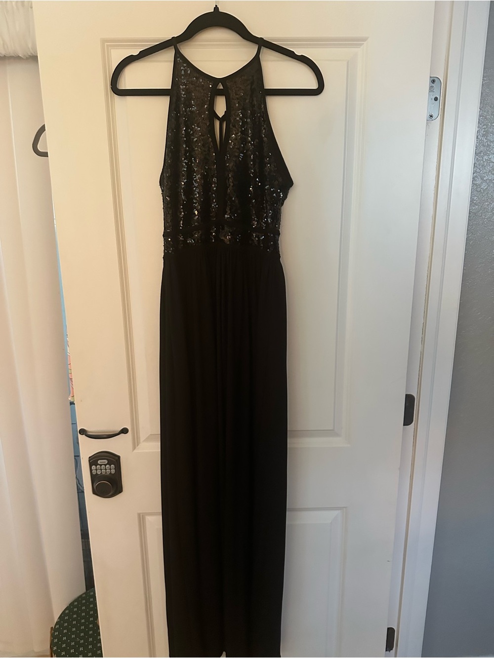 Morgan & Co. Black Sequin Halter Maxi Dress